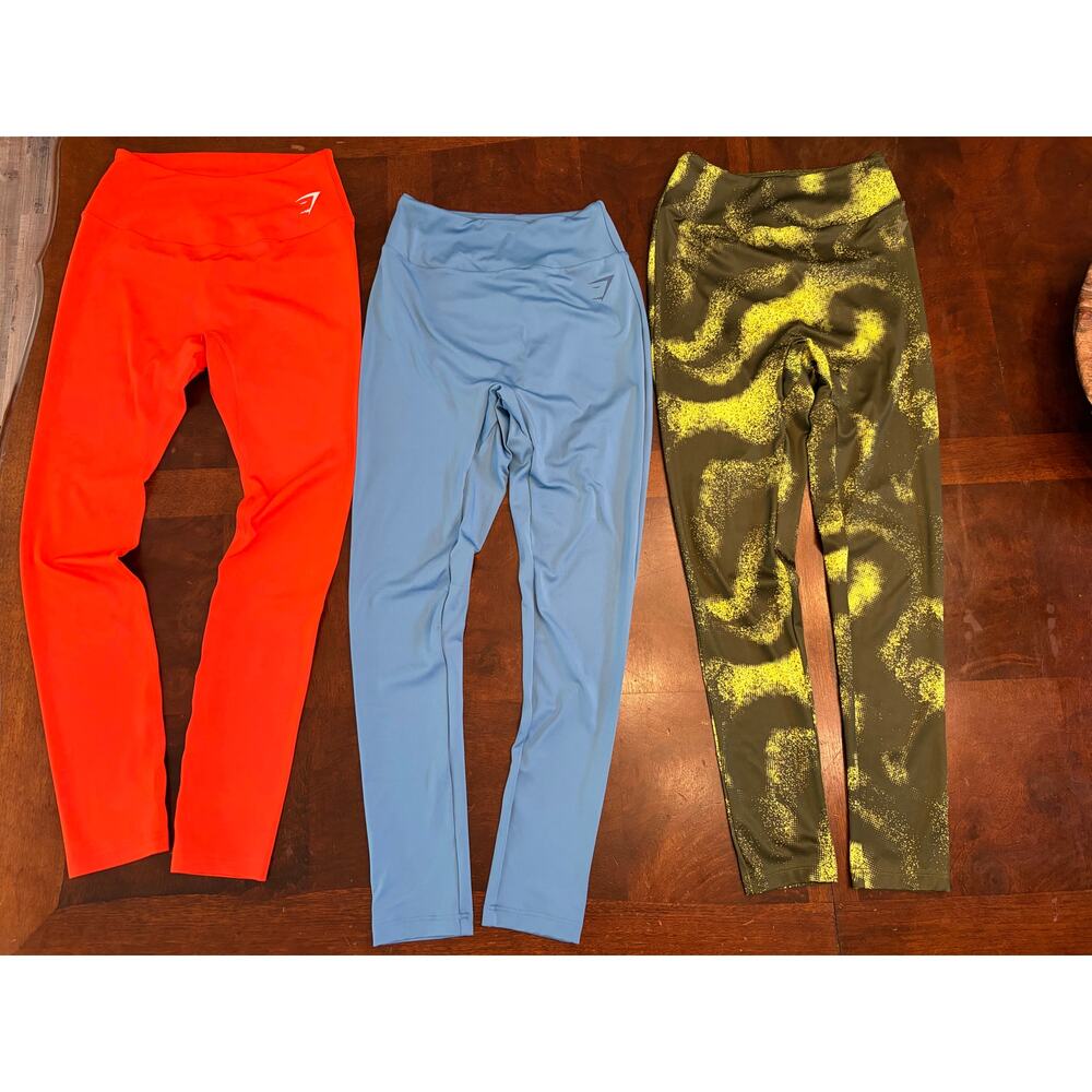 Gymshark Leggings Lot 3 Medium - Orange, Light Blue, Yellow/Black Preowned